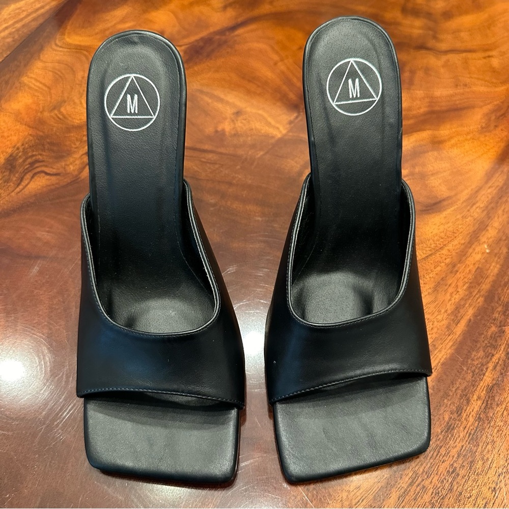 Missguided Black Faux Leather Square Toe Slingback Heels size 7